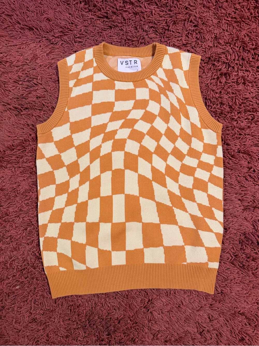 Orange and Cream Checkered Knit Vest